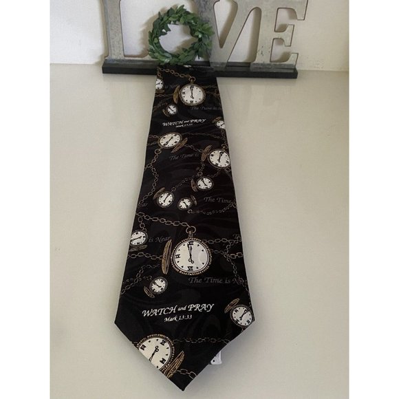 Appointed Apparel Watch and Pray Black Gold Christian Silk Tie Vintage 4" x 59" - Picture 15 of 16